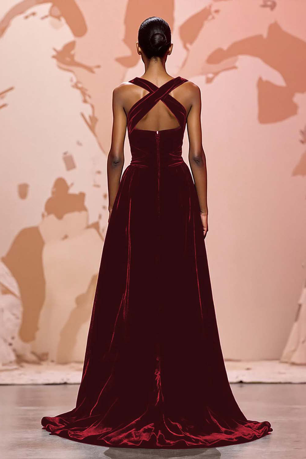 Simple Black Velvet Long Keyhole Evening Dress
