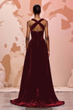 Simple Black Velvet Long Keyhole Evening Dress