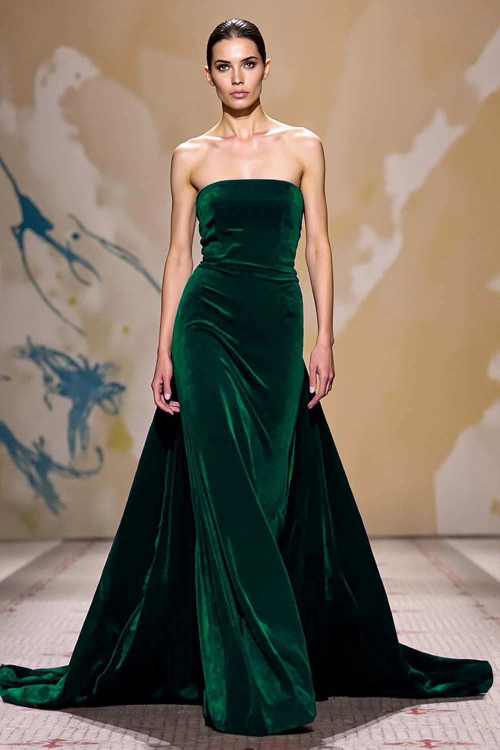 Velvet Dark Red A Line Strapless Long Evening Dress