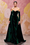 Off The Shoulder Velvet Dark Red A Line Long Evening Dress