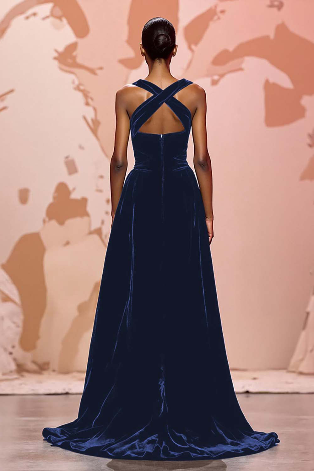 Simple Black Velvet Long Keyhole Evening Dress