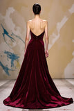 Velvet Dark Red A Line Strapless Long Evening Dress