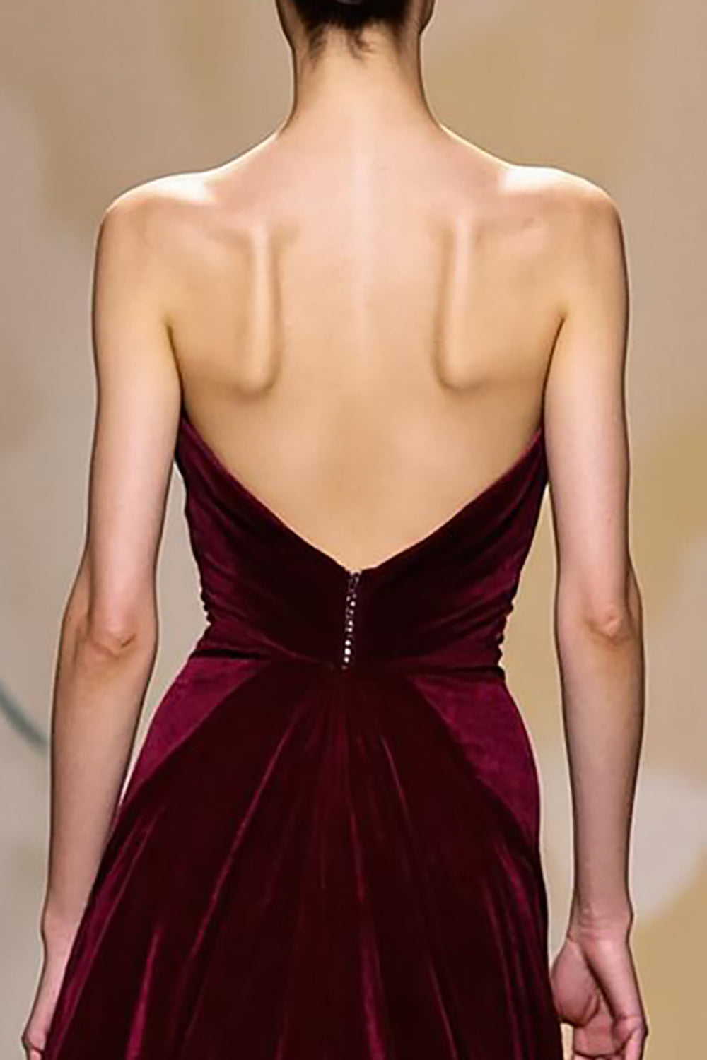 Velvet Dark Red A Line Strapless Long Evening Dress