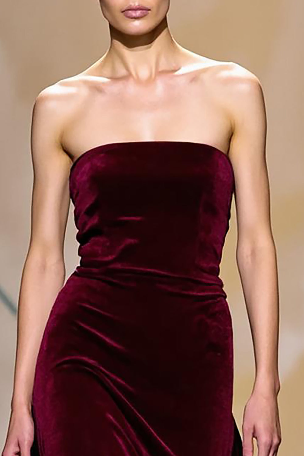 Velvet Dark Red A Line Strapless Long Evening Dress