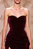 Velvet Dark Red Sweetheart Long Evening Dress with Slit