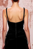 Simple Black Velvet Long Spaghetti Straps Evening Dress