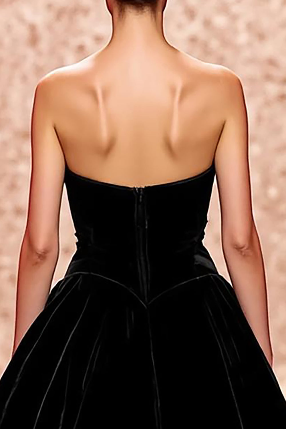 Simple Velvet Black Strapless A Line Long Evening Dress