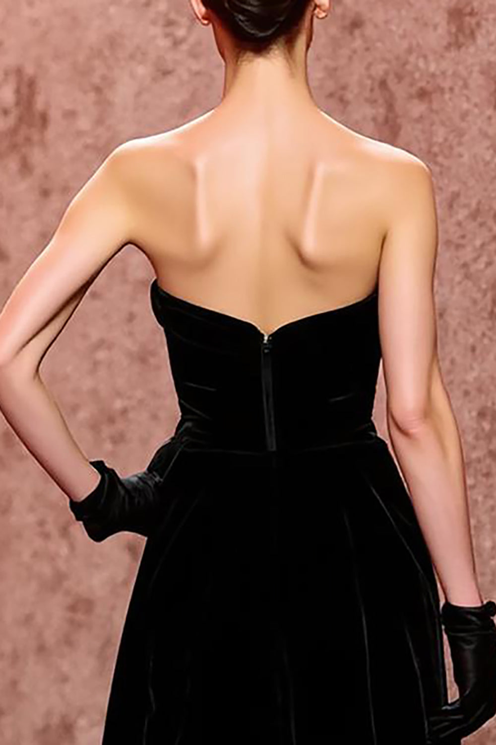 Simple Black Velvet Long Strapless Evening Dress with Slit