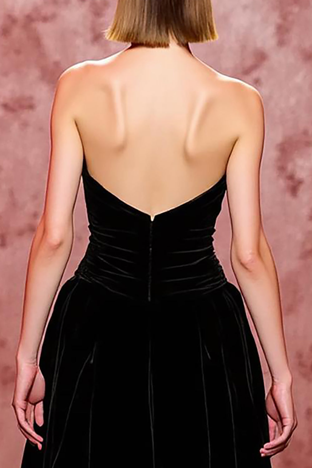 Velvet Simple Black Long Strapless Evening Dress with Slit