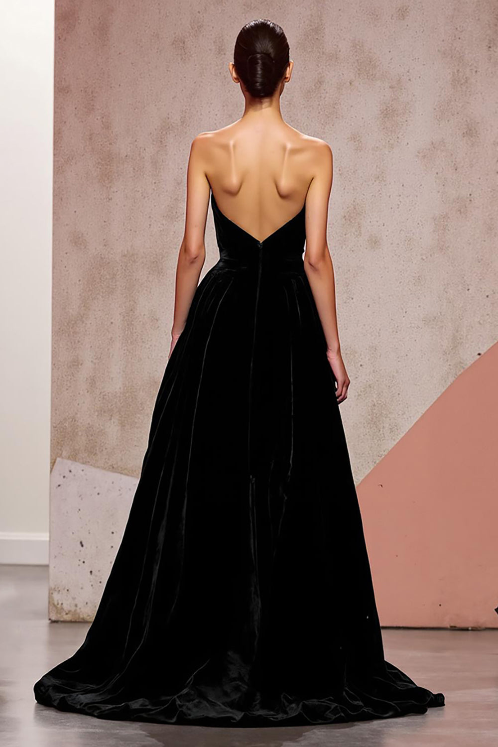 Backless Simple Black Velvet Long Evening Dress