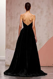 Backless Simple Black Velvet Long Evening Dress