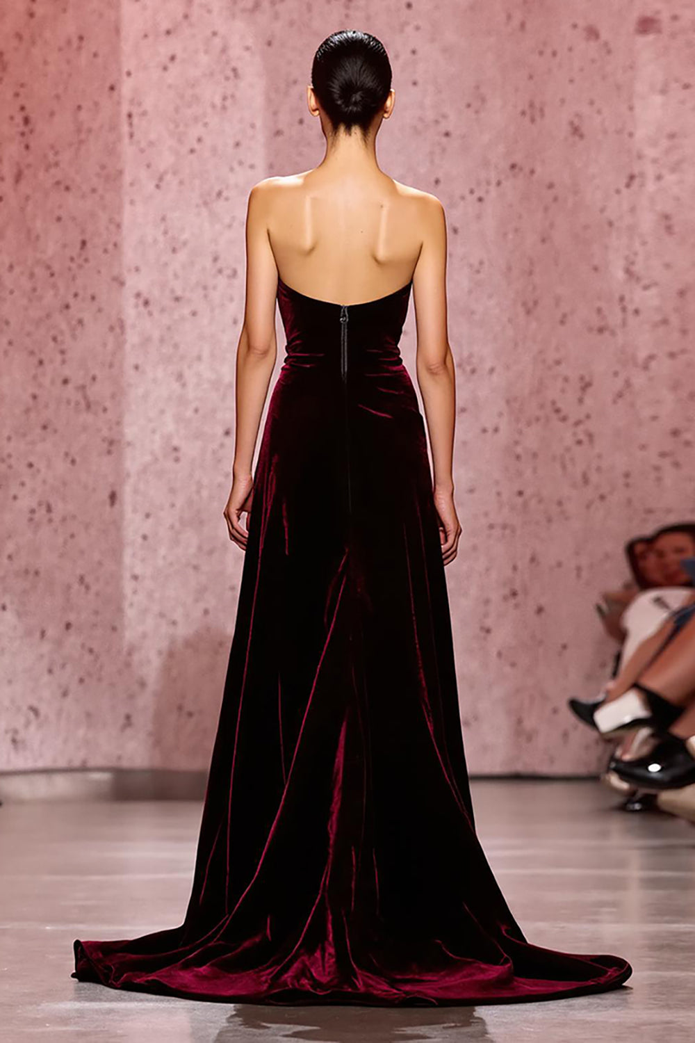 Dark Red Strapless Velvet Long Evening Dress