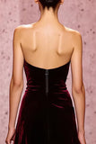Dark Red Strapless Velvet Long Evening Dress