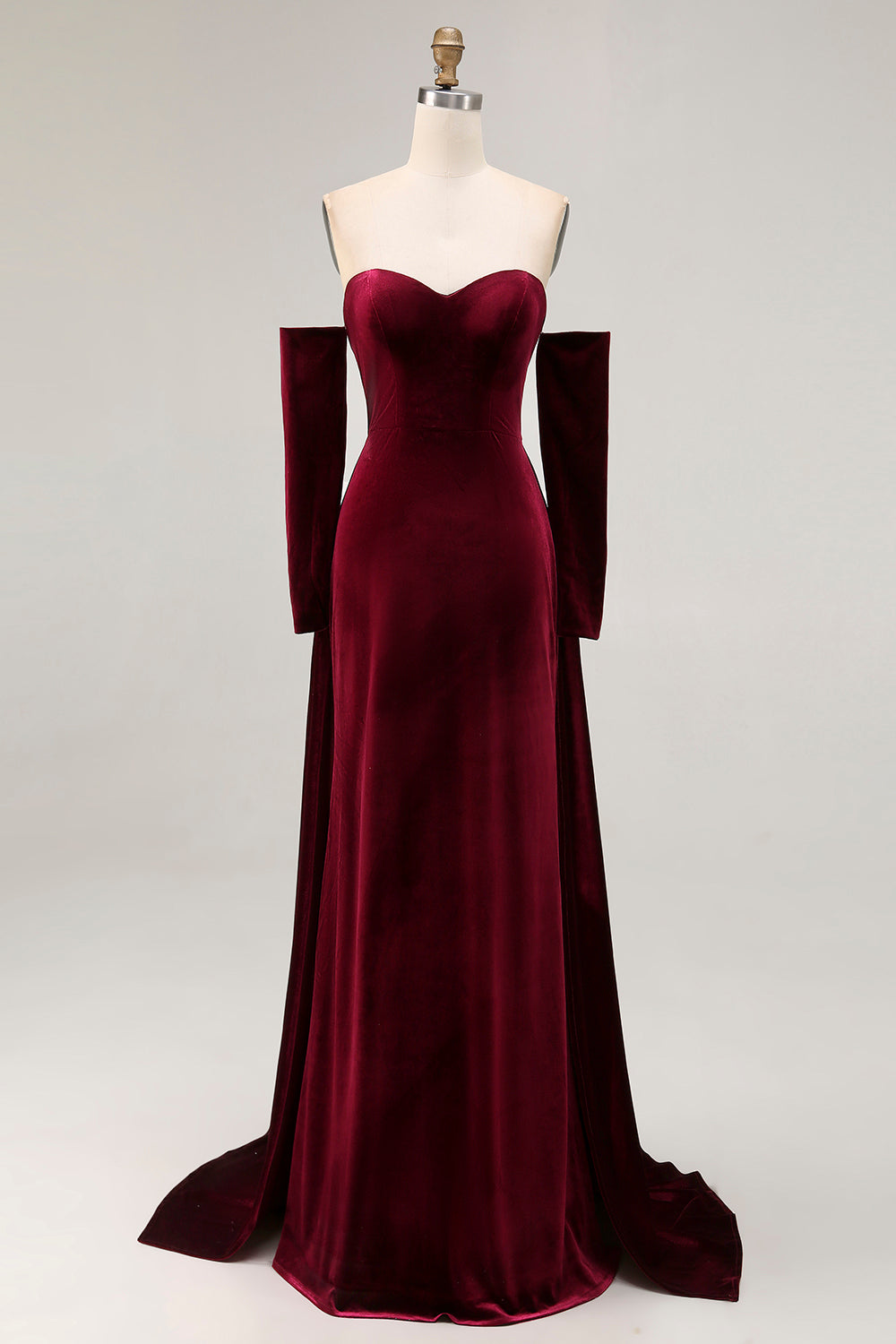 Off The Shoulder Velvet Dark Red A Line Long Evening Dress