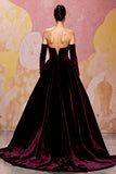 Off The Shoulder Velvet Dark Red A Line Long Evening Dress
