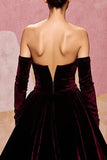 Sweetheart Dark Red Velvet A Line Long Evening Dress