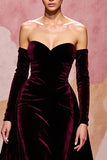 Sweetheart Dark Red Velvet A Line Long Evening Dress