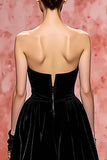 Velvet Black A Line Strapless Long Evening Dress with Slit
