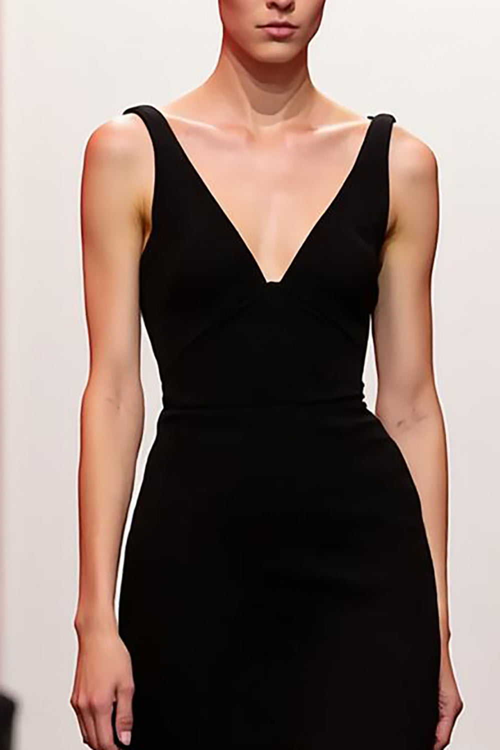 V-Neck Velvet Black A-Line Backless Long Evening Dress