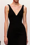 V-Neck Velvet Black A-Line Backless Long Evening Dress