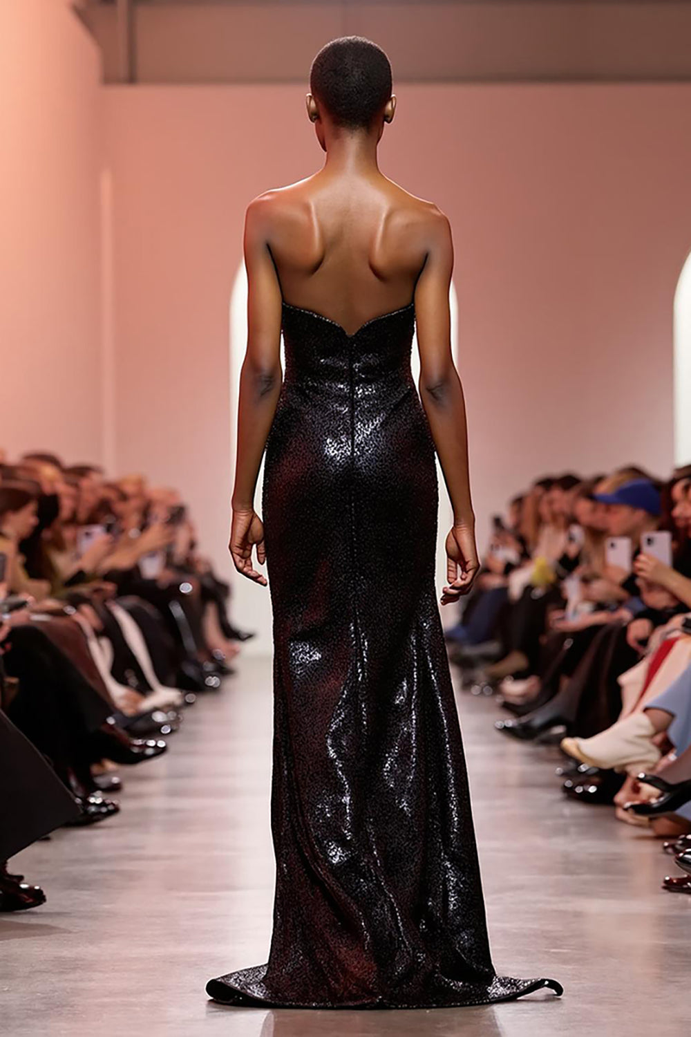 Sparkly Black A-Line Strapless Evening Dress