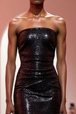 Sparkly Black A-Line Strapless Evening Dress
