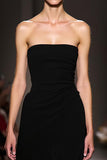 Black A-Line Strapless Velvet Evening Dress