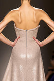 Strapless Champagne A-Line Sequin Corset Evening Dress with Cape