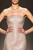 Strapless Champagne A-Line Sequin Corset Evening Dress with Cape