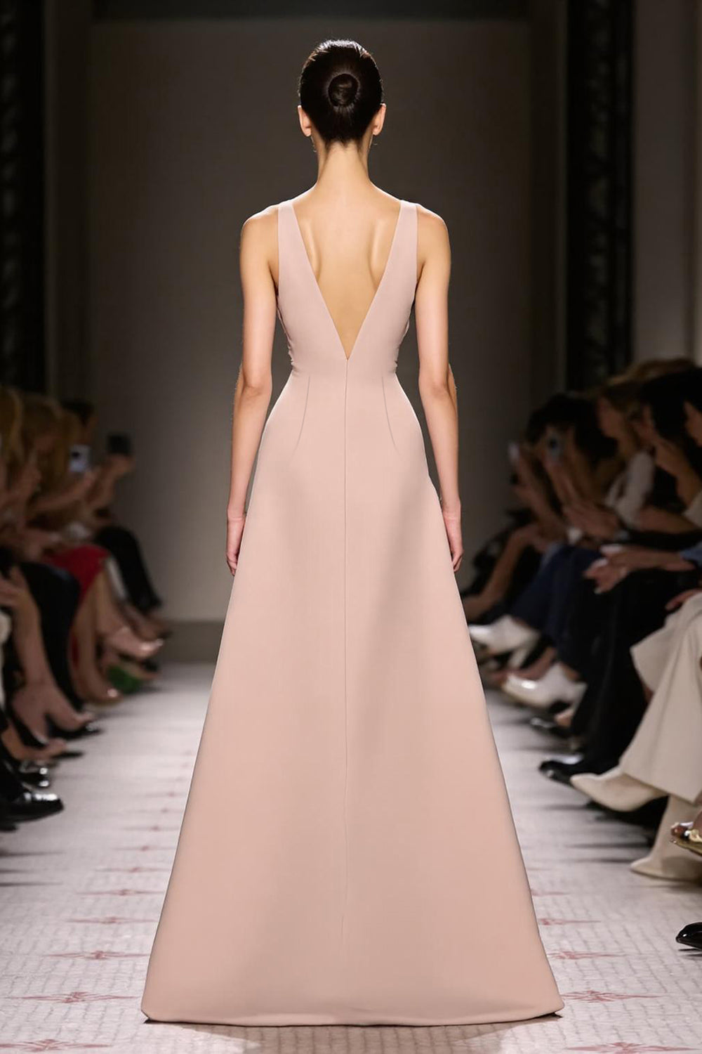 A-Line Champagne V-Neck Satin Evening Dress with Slit