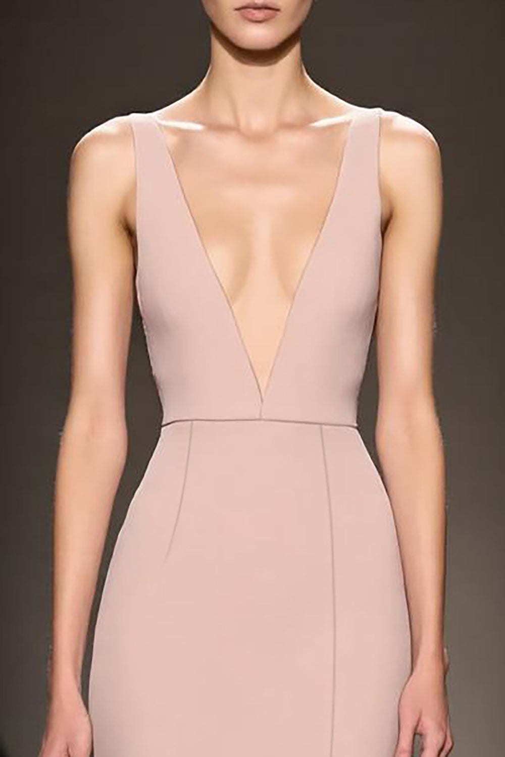 A-Line Champagne V-Neck Satin Evening Dress with Slit