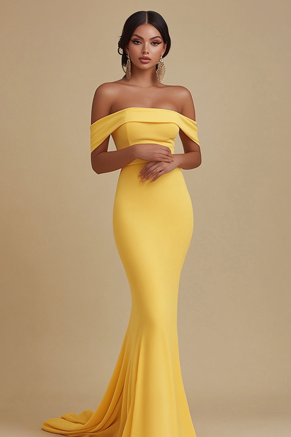 Off The Shoulder Yellow Mermaid Long Evening Dress