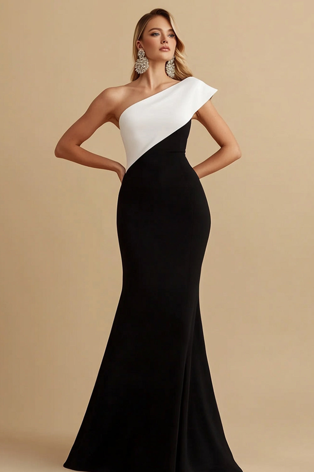 Simple Black Mermaid One Shoulder Evening Dress