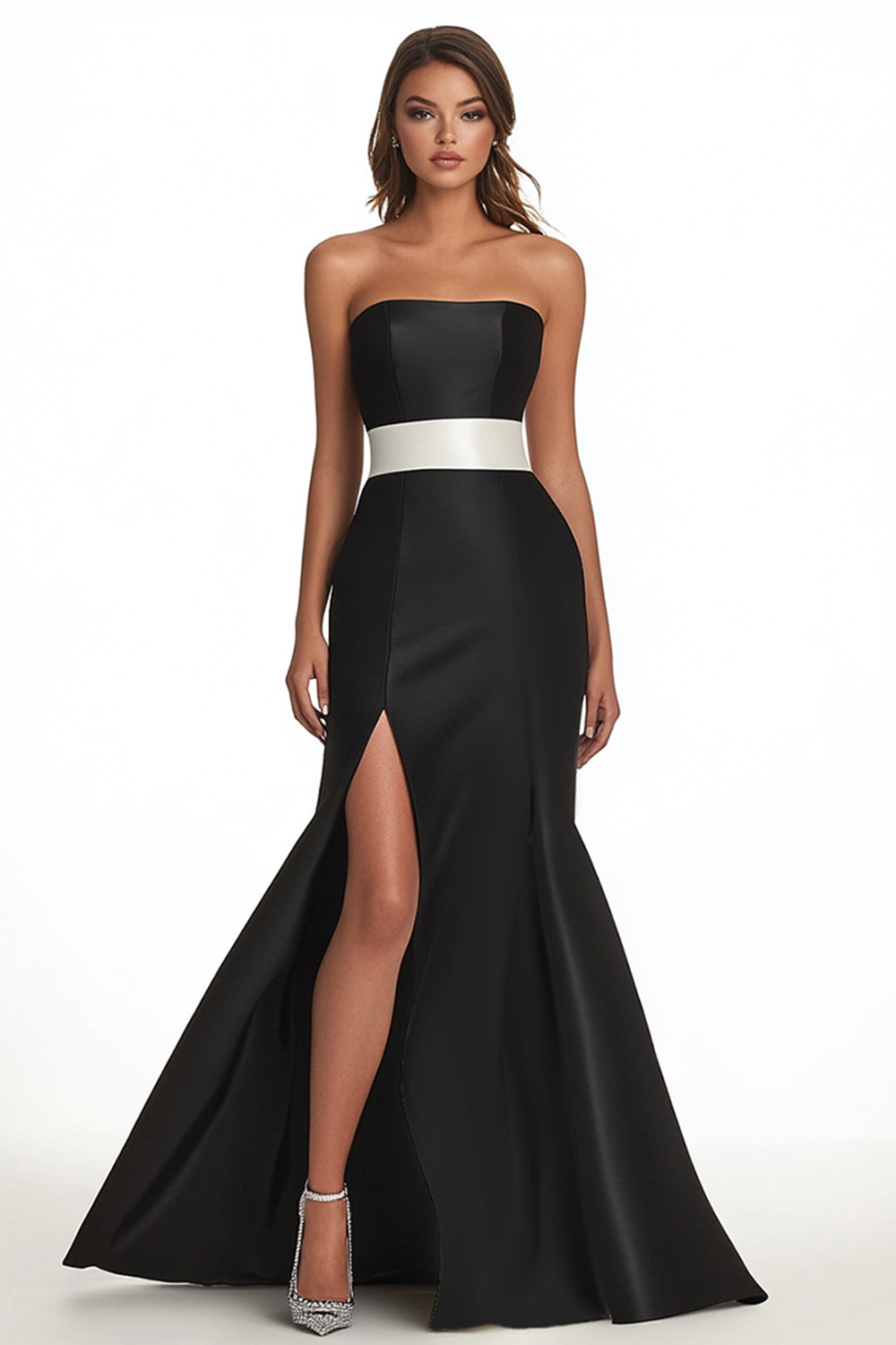 Black Strapless Mermaid Long Evening Dress with Slit