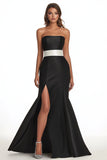 Black Strapless Mermaid Long Evening Dress with Slit