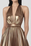 Gold A Line Pleated Long Evening Dress