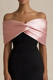 Black and Pink Sheath Off the Shoulder Satin Long Evening Dress