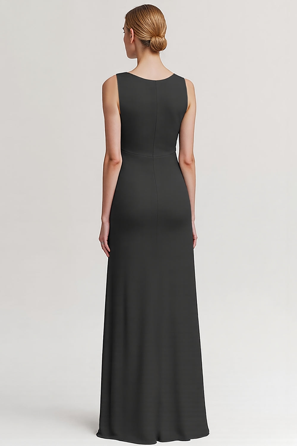 Black V Neck Sheath Ruched Evening Dress