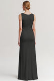 Black V Neck Sheath Ruched Evening Dress
