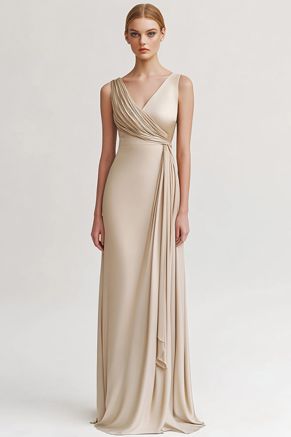 Black V Neck Sheath Ruched Evening Dress