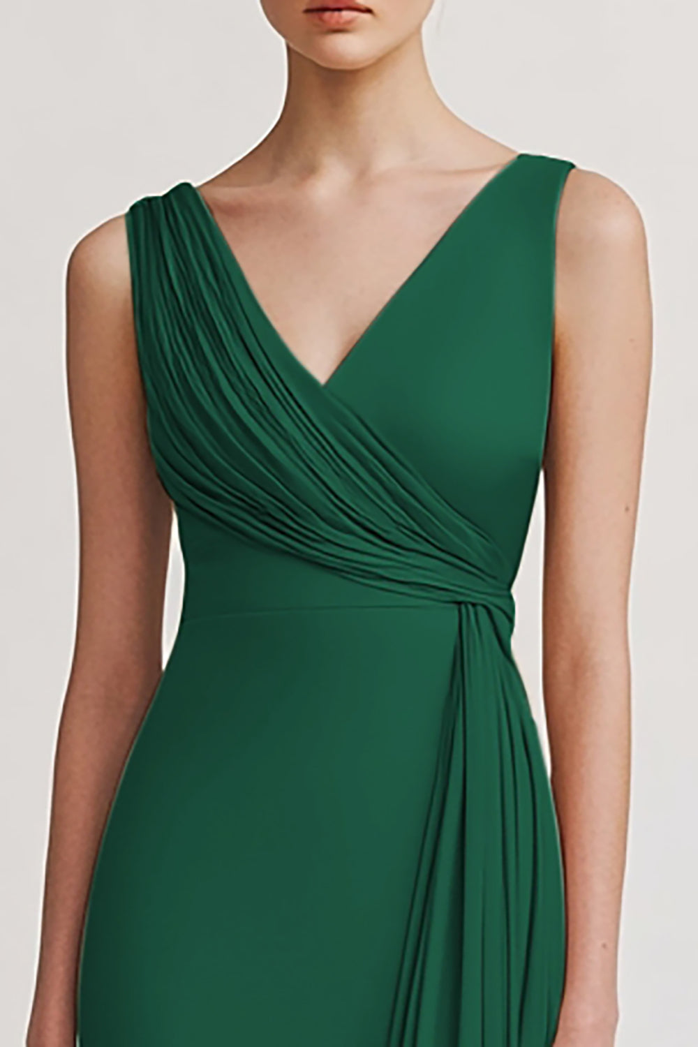 Black V Neck Sheath Ruched Evening Dress