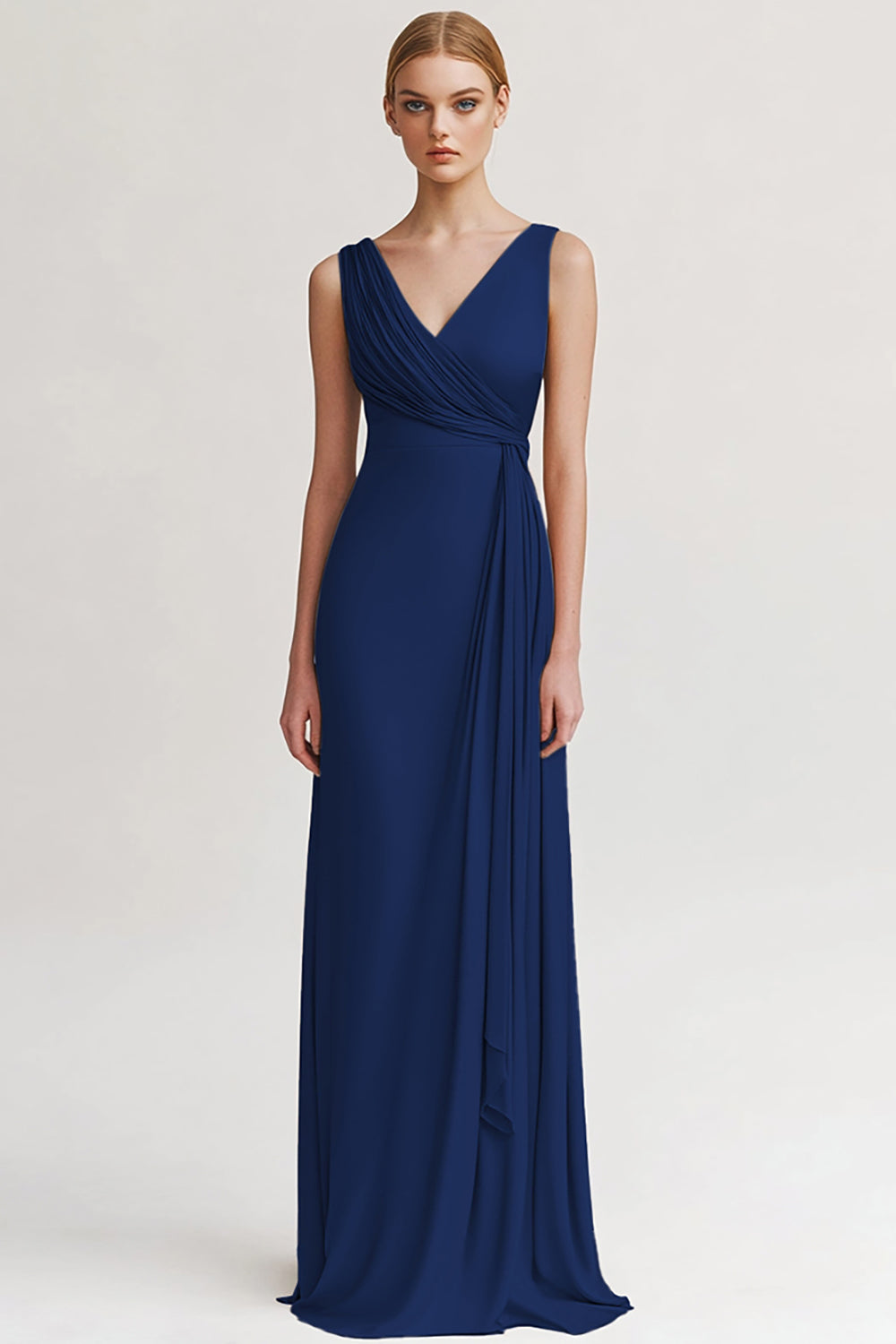 Black V Neck Sheath Ruched Evening Dress