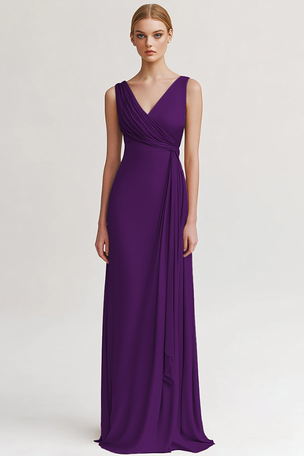 Black V Neck Sheath Ruched Evening Dress