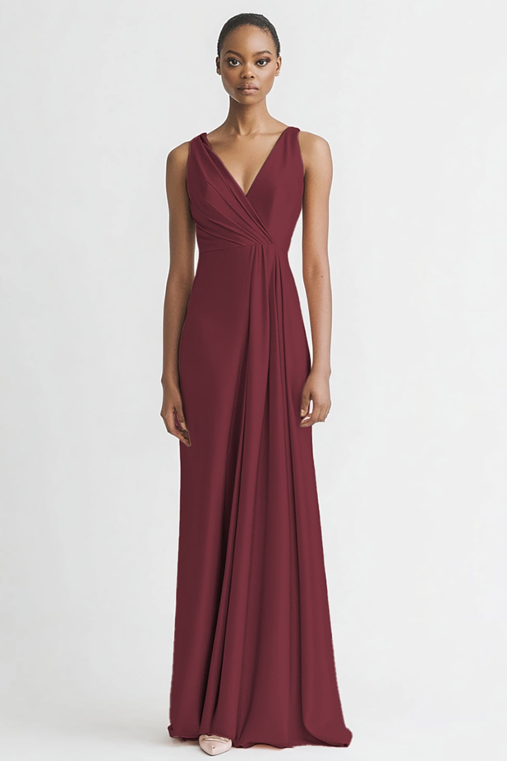 Pink V Neck Sheath Satin Long Evening Dress