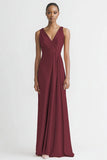 Pink V Neck Sheath Satin Long Evening Dress