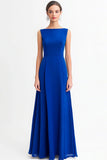 Royal Blue Boat Neck A Line Evening Dress