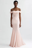 Off The Shoulder Mermaid Pink Appliqued Evening Dress