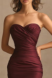Burgundy Sweetheart Ruched Long Evening Dress