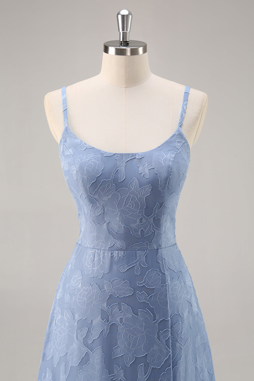Dusty Blue A-Line Floral Long Bridesmaid Dress with Slit