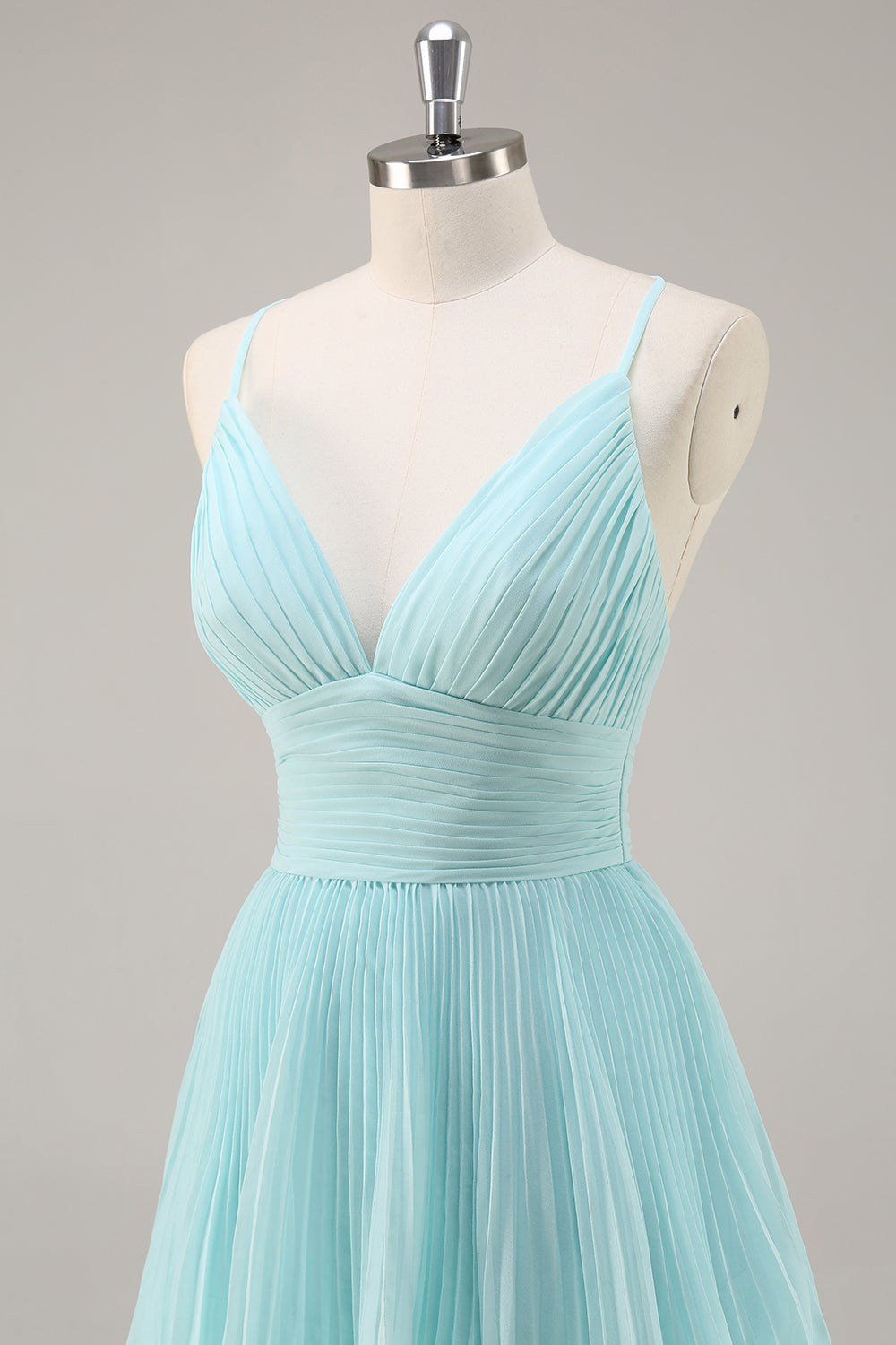 A-Line Spaghetti Straps Pleated Tiered Floor Length Chiffon Bridesmaid Dress